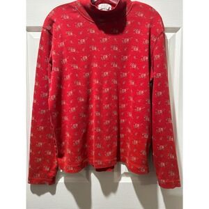 JONES SPORT Women Red Floral Mock Neck Long Sleeve Top Tunic XL